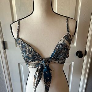 SHEIN Blue and White Paisley tie front top